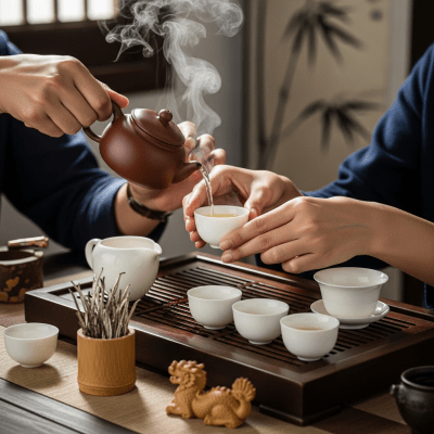 Image showing Huangshan Maofeng prepared and served in its typical cultural context