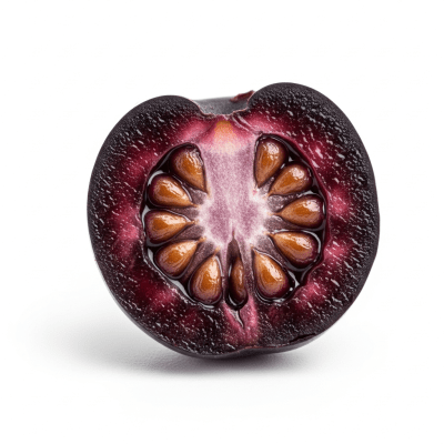 A cross-sectional view of a sliced Huckleberry, part of the taxonomy berries