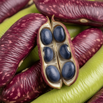 A close-up macro shot of Hyacinth Bean (beans) showing its texture, surface details, and natural colors