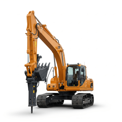 High quality studio photograph of a single Hydraulic crawler excavator (standard) from the excavators taxonomy