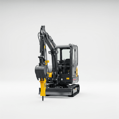 High quality studio photograph of a single Hydraulic mini (compact) crawler excavator from the excavators taxonomy