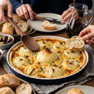 A cultural representation of a Hylander onion (onions) featured in a traditional dish or meal setting