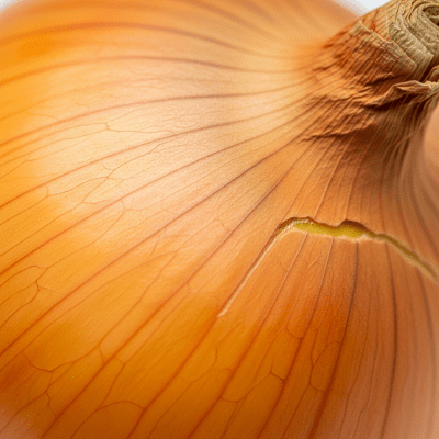 A macro photograph highlighting the surface texture and skin details of a Hylander onion