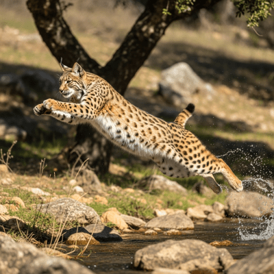 Action shot of a Iberian Lynx