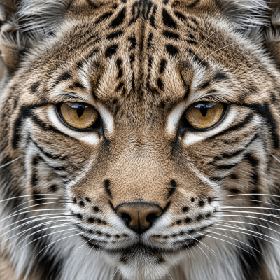 Close-up macro photograph focusing on the facial features and fur texture of a Iberian Lynx