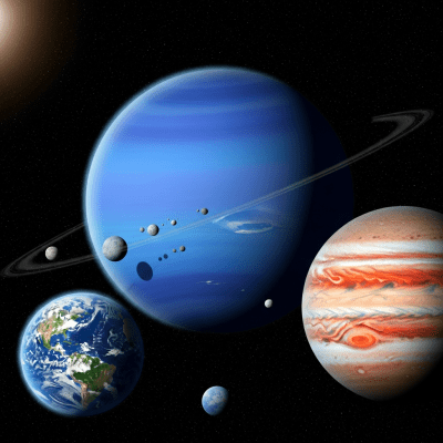 Illustration of a Ice giant (planets) as it might appear in an educational context, with canonical example planets shown nearby for reference