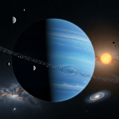 Realistic illustration of a Ice giant (planets) depicted in its typical orbital environment