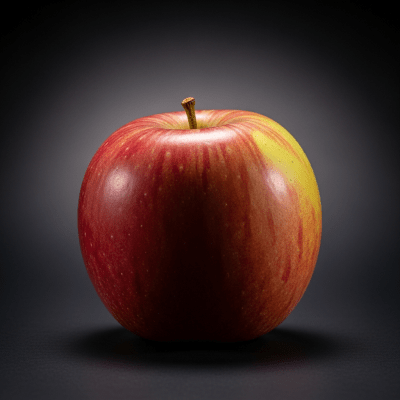 Editorial-style image of a single Idared from the taxonomy apples, dramatically lit against a dark gradient background to highlight color and texture.