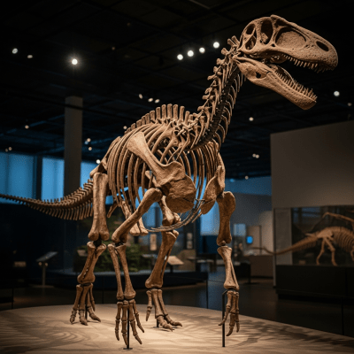 Museum exhibit style rendering of a single Iguanodon