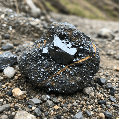Naturalistic scene featuring Ilmenite in its typical geological environment, as categorized by minerals
