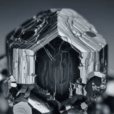 Macro shot of Ilmenite, of the taxonomy minerals, showing detailed crystal structure and surface texture