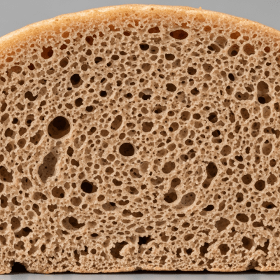 A close-up image of the interior of a sliced Injera