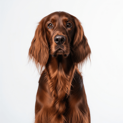 High quality studio photograph of a single Irish Setter