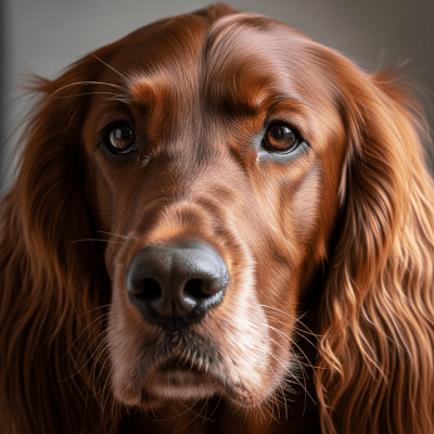 Close-up photograph of the face of a Irish Setter