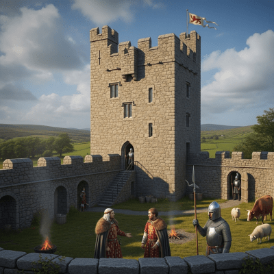 An image showing the Irish Tower House from the castles taxonomy being used or inhabited historically