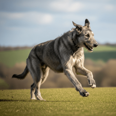 Full body action shot of a Irish Wolfhound