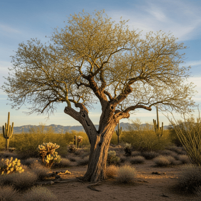 A realistic depiction of a mature Ironwood (trees) in its typical natural environment