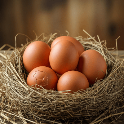 Image depicting eggs laid by a ISA Brown, contextualized within the chicken taxonomy