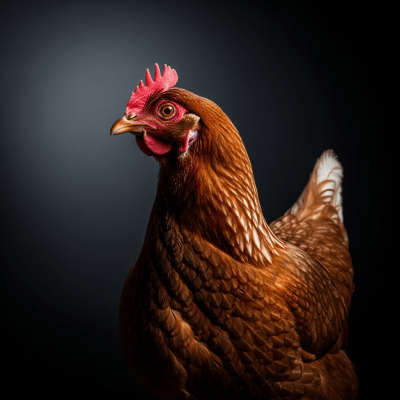Editorial-style portrait of a ISA Brown from the chicken taxonomy.