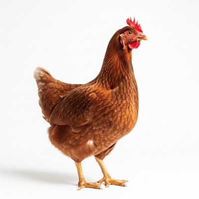 High quality studio photograph of a single ISA Brown from the chicken taxonomy