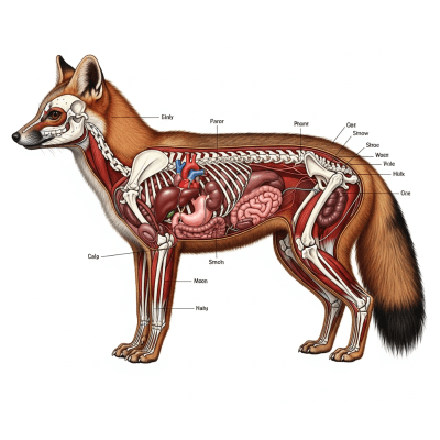 Detailed anatomical illustration of a Island Fox