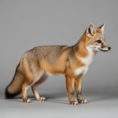 Side profile photograph of a standing Island Fox, part of the taxonomy canines