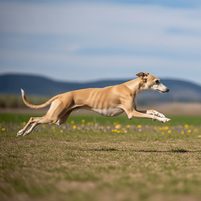 Full body action shot of a Italian Greyhound