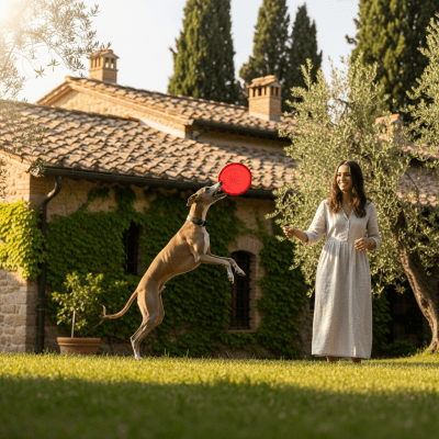 Image of a Italian Greyhound interacting with humans in a typical cultural or domestic setting