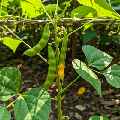 An image of Jack Bean, belonging to the taxonomy beans, displayed in its natural environment—such as growing on a plant or vine, surrounded by leaves and soil