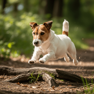 Full body action shot of a Jack Russell Terrier