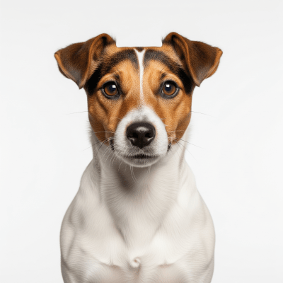 High quality studio photograph of a single Jack Russell Terrier