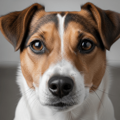 Close-up photograph of the face of a Jack Russell Terrier