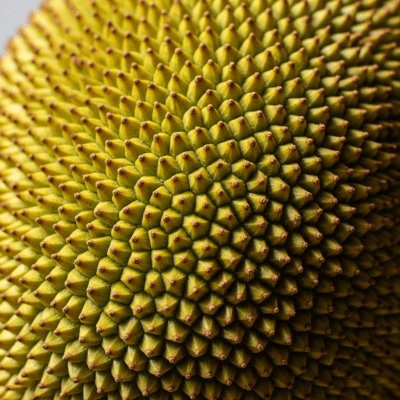 Macro shot capturing the surface texture and color details of the Jackfruit, within the fruits taxonomy