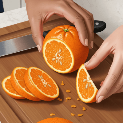 A realistic depiction of a Jaffa Orange from the oranges taxonomy being used in a culinary context, such as being sliced on a cutting board or prepared for juice