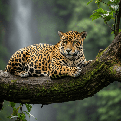 Photorealistic image of a Jaguar (felines) in its natural habitat