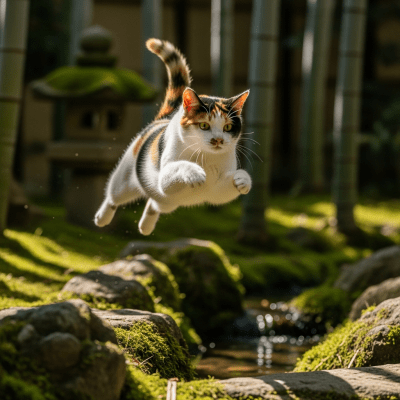 Action shot of a Japanese Bobtail
