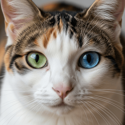 Close-up macro photograph of the face of a Japanese Bobtail