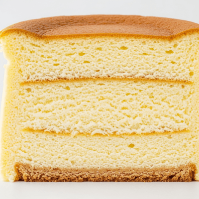 Detailed cross-sectional view of a sliced Japanese Cheesecake (cake), showing internal layers, textures, and ingredients