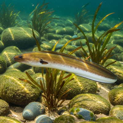 Underwater scene featuring a single Japanese Eel
