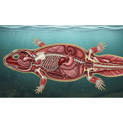An anatomical cross-sectional illustration of a Japanese Giant Salamander