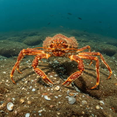Naturalistic image of a Japanese Spider Crab, belonging to the taxonomy crabs, in its typical habitat such as a shoreline, rocky tide pool, or mangrove