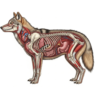 Detailed anatomical illustration of a Japanese Wolf