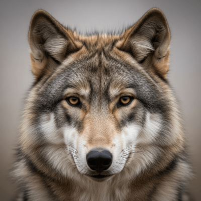 Close-up photograph of the face of a Japanese Wolf
