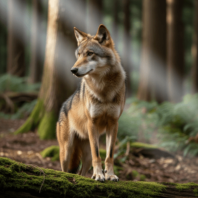 Photograph of a Japanese Wolf, part of the taxonomy canines, in its typical natural environment