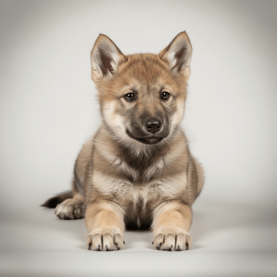 Photograph showing a juvenile (puppy) version of the Japanese Wolf