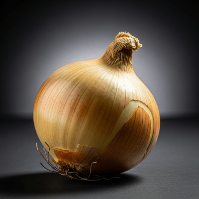 An editorial-style hero shot of a Jaune Paille des Vertus onion from the taxonomy onions.