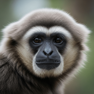 Editorial-style portrait of a Javan gibbon (Silvery gibbon) from the taxonomy apes.