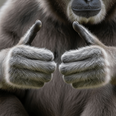 Close-up photograph of the hands or feet of a Javan gibbon (Silvery gibbon), part of the taxonomy apes