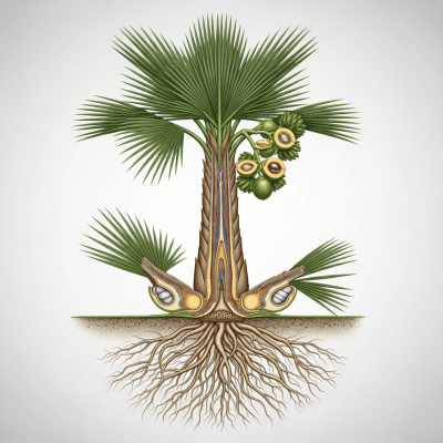 Cross-sectional scientific illustration of a Jelly Palm