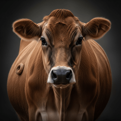 Editorial-style portrait of a Jersey from the taxonomy cows, with dramatic lighting and shallow depth of field to highlight unique features or markings.